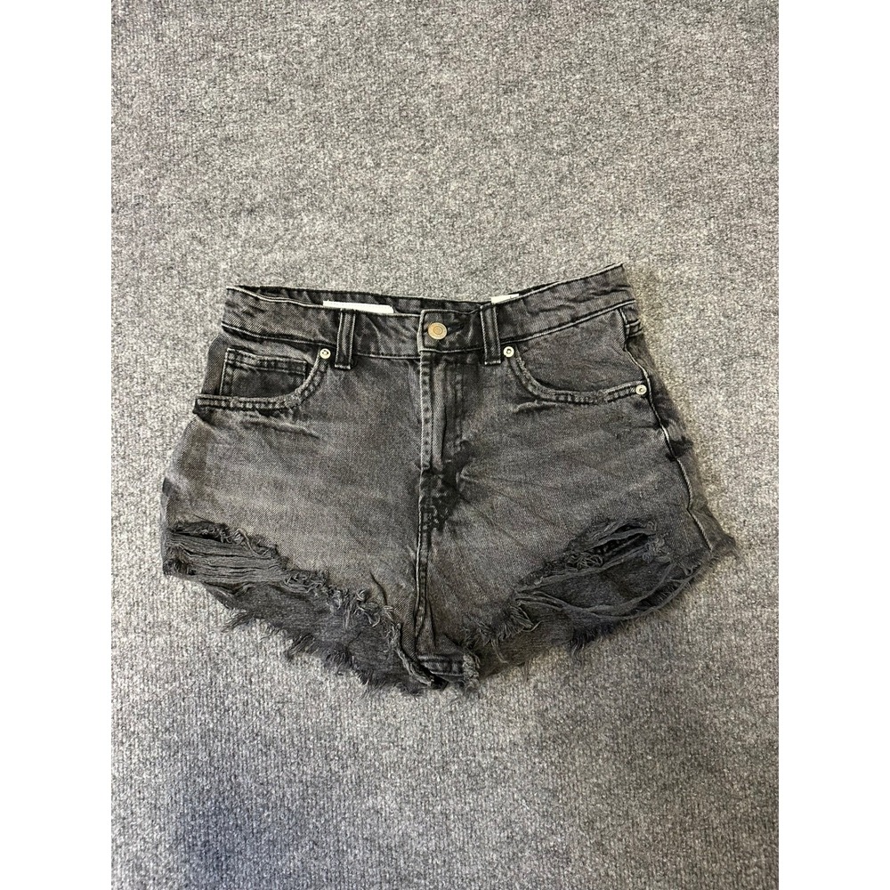 Zara Shorts Womens Size 4 Black High Waisted Distressed Raw Hem Denim Casual